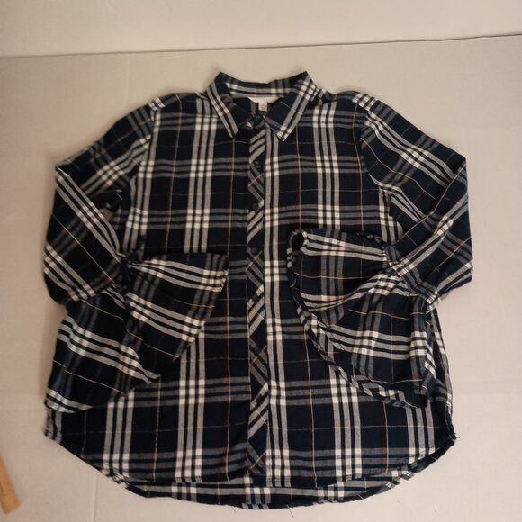 Time and Tru Women’s Blue Plaid Flannel ButtonUp Shirt Bell Sleeves Size L 12–14 - Picture 16 of 16
